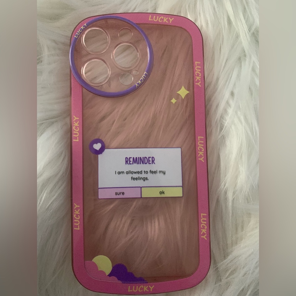 Lucky Brand Pink and Purple 'Reminder' Clear-Back Phone Case